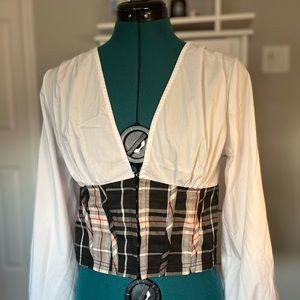 White and plaid blouse